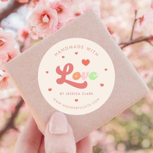 Groovyカラフルレトロ手作りラブハート ラウンドシール