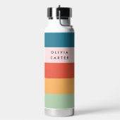 Groovyカラフルレトロ横ストライプ名 ウォーターボトル (左面)