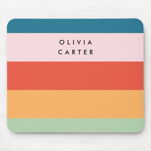 Groovyカラフルレトロ横ストライプ名 マウスパッド (正面)
