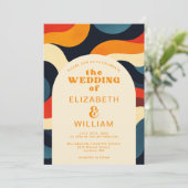 Groovyカラフルレトロ波状フォトQRコード結婚s 招待状 (スタンド正面)