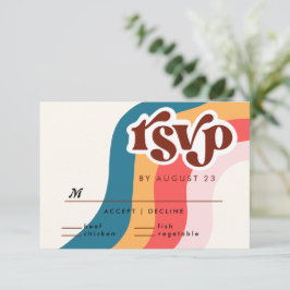 Groovyカラフルレトロ70sの結婚QRコード 出欠カード