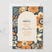 Groovyカラフルレトロ70sフローラブライダルシャワー 招待状 (正面)