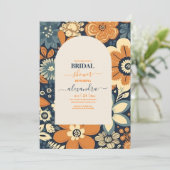 Groovyカラフルレトロ70sフローラブライダルシャワー 招待状 (スタンド正面)
