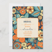 Groovyカラフルレトロ70sフローラブライダルシャワー 招待状 (正面)