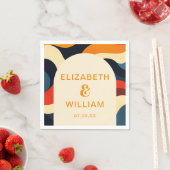 GroovyカラフルレトロWavy Bohoの結婚写真 スタンダードカクテルナプキン (インサイチュ)