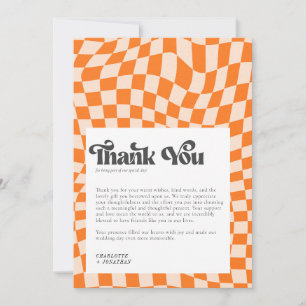 Groovyカラフル市松模様にユニークレトロ結婚の サンキューカード