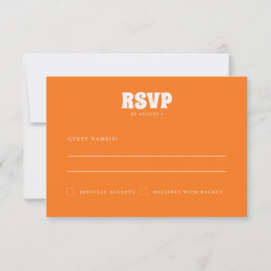 Groovyカラフル市松模様にユニークレトロ結婚の 出欠カード (正面)