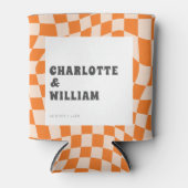 Groovyカラフル市松模様にレトロ結婚式の引き出物 缶クーラー (正面)