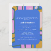 Groovyカラフル抽象芸術ブルーとピンクバルミツワー 招待状 (正面)