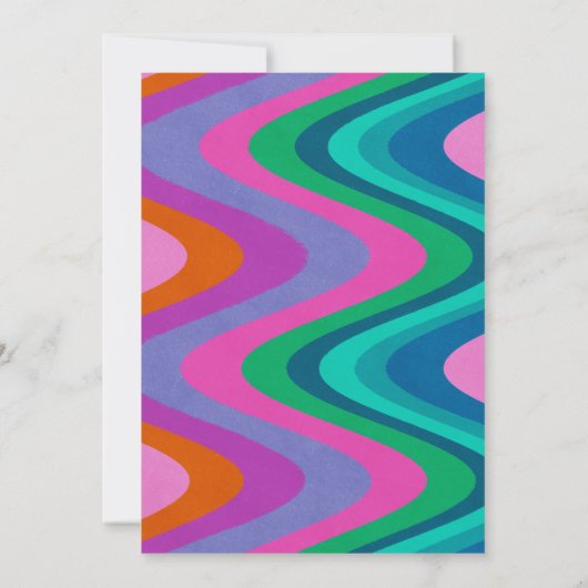 Groovyカラフル曲線の線ユニークのレトロ結婚 招待状 (裏面)