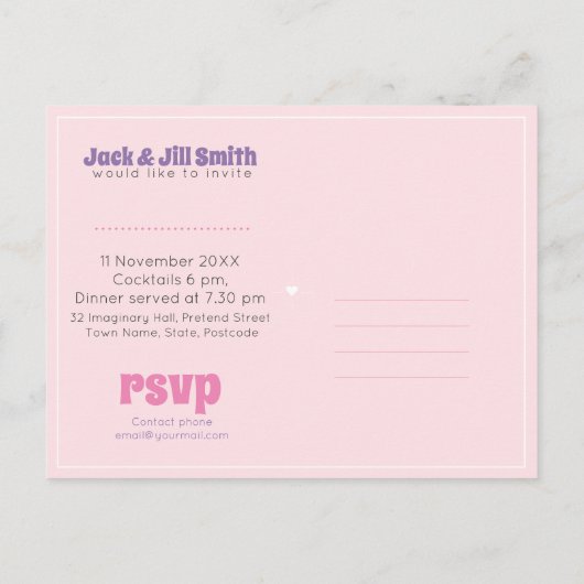 Groovyガールズパーティの招待状はがき インビテーションポストカード (裏面)