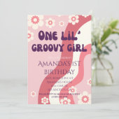 Groovyガール1st誕生日テーマピンクレトロデイジー 招待状 (スタンド正面)