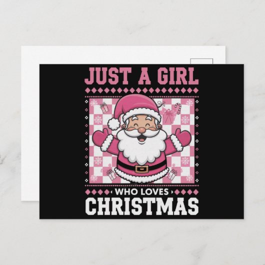 Groovyクリスマスを愛する女の子サンタクリスマス シーズンポストカード (正面/裏面)
