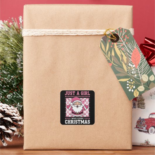 Groovyクリスマスを愛する女の子サンタクリスマス スクエアシール (クリスマス)