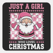 Groovyクリスマスを愛する女の子サンタクリスマス スクエアシール (正面)
