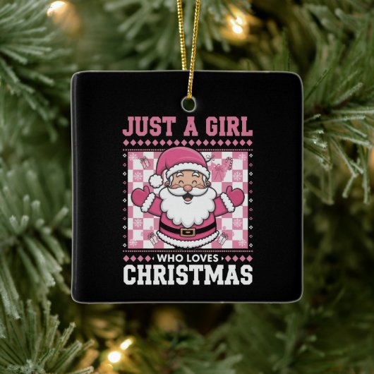 Groovyクリスマスを愛する女の子サンタクリスマス セラミックオーナメント (ツリー)