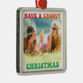 GroovyクリスマスキュートなカスタムHippie写真を持つ メタルオーナメント (右)