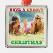 GroovyクリスマスキュートなカスタムHippie写真を持つ メタルオーナメント (正面)