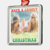 GroovyクリスマスキュートなカスタムHippie写真を持つ メタルオーナメント (左)