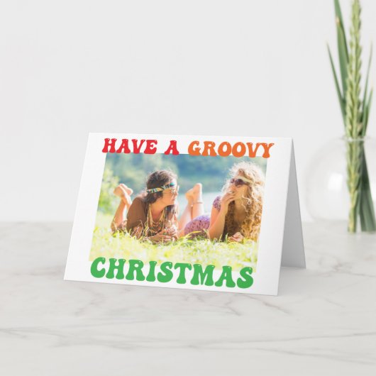 Groovyクリスマスキュートなヒッピーの写真を撮る シーズンカード (正面)