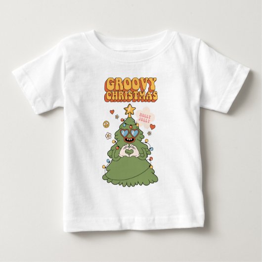 Groovyクリスマスツリー – ホリーすてきビベス ベビーTシャツ (正面)