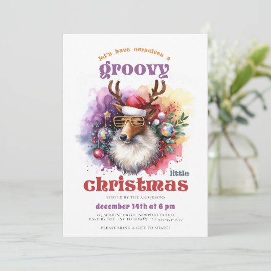 Groovyクリスマストナカイおもしろいークリスマスパーティー 招待状 (スタンド正面)