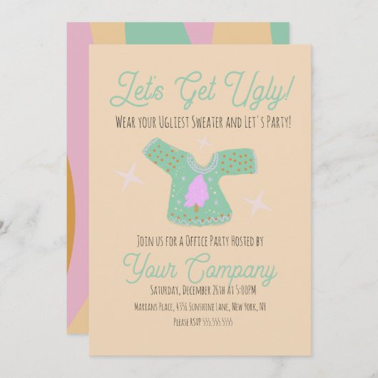 Groovyクリスマスパーティー醜いセーターイベント 招待状 (正面/裏面)