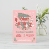 Groovyクリスマスヒッピーパーティーカーツリー 招待状 (スタンド正面)