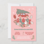 Groovyクリスマスヒッピーパーティーカーツリー 招待状 (正面)