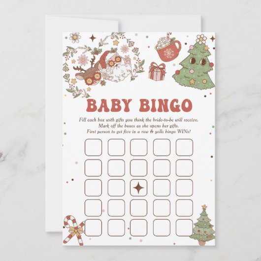 Groovyクリスマスベビーシャワーベビービンゴゲームカード 招待状 (正面)