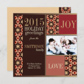 Groovyクリスマスレッド金ゴールドホリデーフォトカード シーズンカード (正面/裏面)