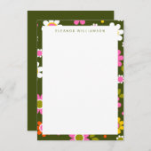 Groovyグリーンレトロ花パーソナライズされた文具 ノートカード (正面/裏面)