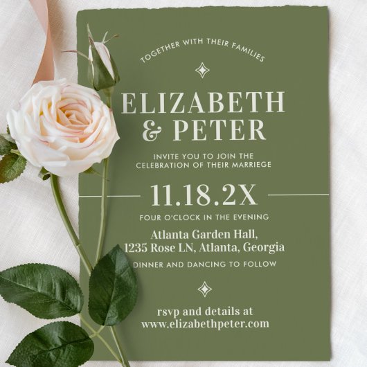 Groovyグリーンレトロ70結婚s 招待状