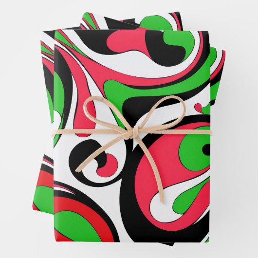 Groovyサイケデリッククリスマススワール ラッピングペーパーシート (インサイチュ)