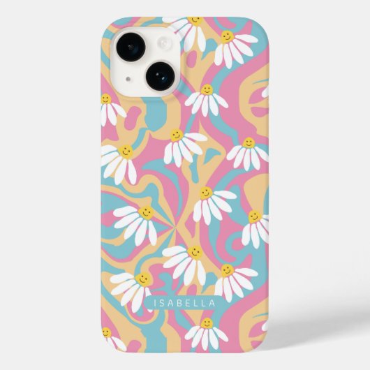 Groovyサイケデリックデイジーの花パーソナライズされた名 Case-Mate iPhoneケース (裏面)