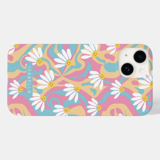 Groovyサイケデリックデイジーの花パーソナライズされた名 Case-Mate iPhoneケース (裏面 (横))