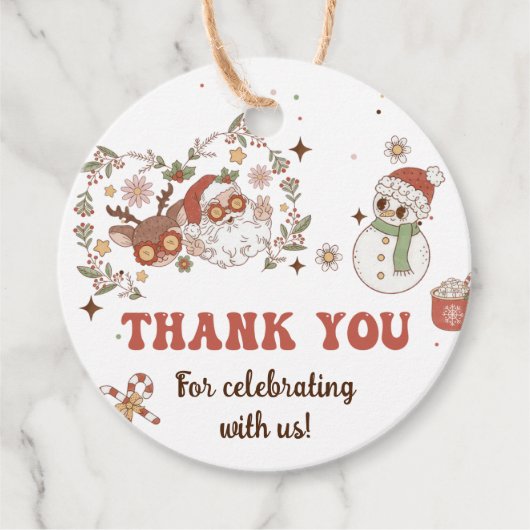 Groovyサンタクリスマスバースデーパーティーメッセージカード フェイバータグ (正面)