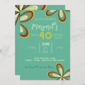 Groovyシアン40誕生日パーティー70sヒッパイフラワー 招待状 (正面/裏面)