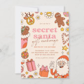 Groovyシークレットサンタエクスチェンジレトロクリスマスパーティー 招待状 (正面)