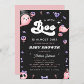 Groovyタイポグラフィ&ピンク幽霊ガールベビーシャワー 招待状 (正面/裏面)