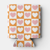 Groovyチェス盤フラワーハートピンクオレンジカラー 缶クーラー (裏面)