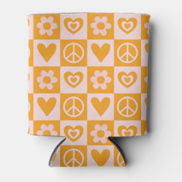 Groovyチェス盤フラワーハートピースオレンジカラー 缶クーラー