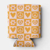 Groovyチェス盤フラワーハートピースオレンジカラー 缶クーラー (裏面)