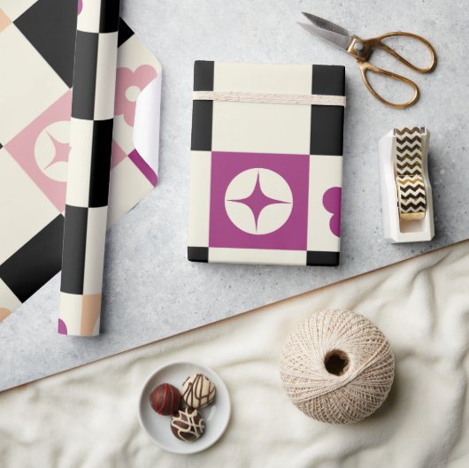 Groovyチガーリーェッカーボード、Y2Kラッピング ラッピングペーパー (クラフト)