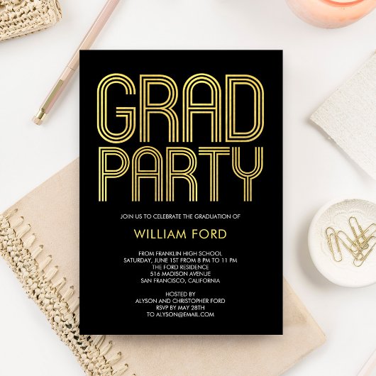 Groovyチャーム編集可能カラー卒業招待状 招待状