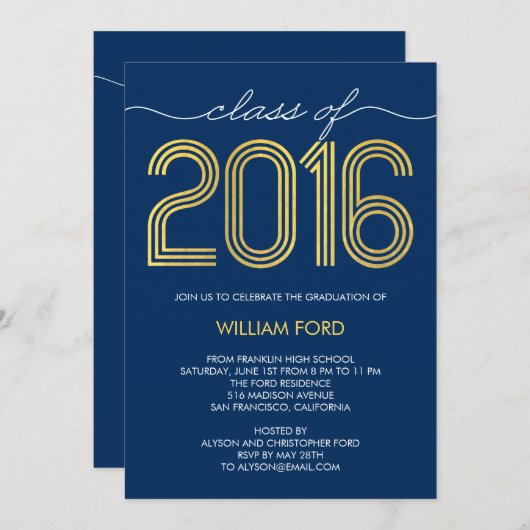 Groovyチャーム編集可能カラー卒業招待状 招待状 (正面/裏面)