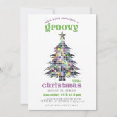 Groovyディスコツリーレトログリーンピンククリスマスパーティー 招待状 (正面)
