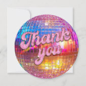 Groovyディスコボールバースデーパーティー金ゴールドピンクグリッター サンキューカード (正面)