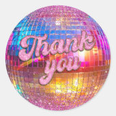 Groovyディスコボールホットピンクグリッター金ゴールドありがとう ラウンドシール (正面)