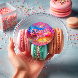 Groovyディスコボールホットピンクグリッター金ゴールドありがとう ラウンドシール